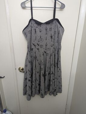Gray Rock Steady Circus Print Sundress with Black Trim